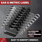 80PCS Modular Wrench Organizer Wrench Holder - Wrench Tool Organizers for Tool Drawer Storage, Wrench Storage Set with Metric & SAE Label, Rack Tool Gift for Professional Mechanics Men, Black