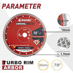 EZARC 10 Inch Diamond Saw Blade, 1" Arbor with 5/8" Brass Washer Adapter, Super Thin Tile Blade for Angle Grinder, Smooth Cutting for Porcelain Ceramic Granite Marble (1-Pack)