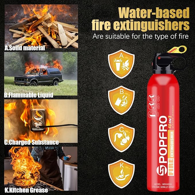 Portable Fire Extinguisher | 4-in-1 Small Fire Extinguisher for Home, Garage, Kitchen, Car | For Electric, Textile and Grease Fires | Non-Toxic, Easy Clean | Wall Mount Incl (1 pack)