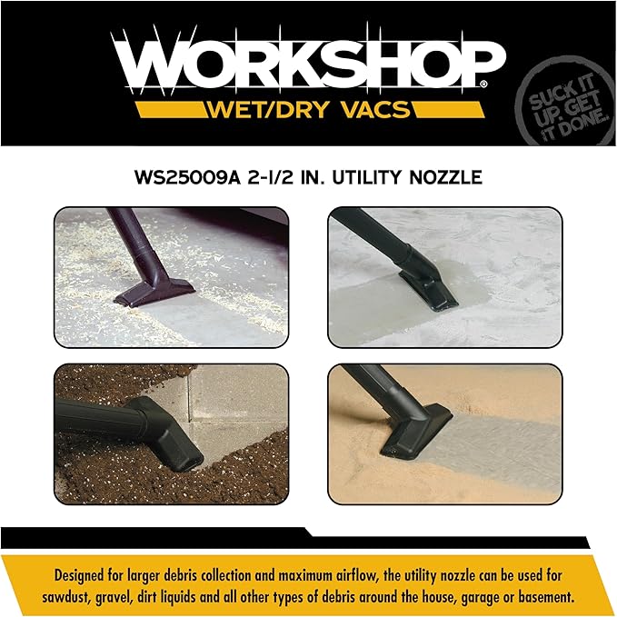 WORKSHOP Wet/Dry Vacs Shop Vacuum Accessories WS25009A Utility Nozzle Attachment for Wet Dry Vacuum Cleaners, Fits 2-1/2-inch Extension Wands and Hoses
