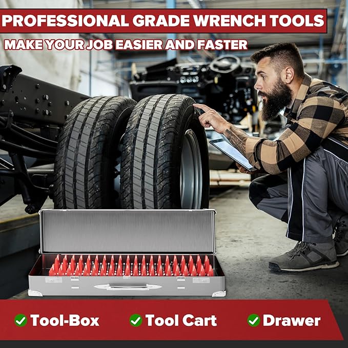 40PCS Modular Wrench Organizer Wrench Holder - Wrench Tool Organizers for Tool Drawer Storage, Wrench Storage Set with Metric & SAE Label, Wrench Rack Tool Gift for Professional Mechanics Men, Red