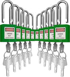 SAFBY Lockout Tagout Locks, Safety Padlock, Keyed Differently Loto Safety Padlocks for Lock Out Tag Out Kits Station (Green NO.1-10)