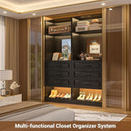 Unikito 25”Freestanding Closet System with 3 Drawers, Organizer Wardrobe with Storage Shelves and Mirror, Sturdy Wood Walk-in Organizer Systems for Small Closets, 25" W x 16" D x 80" H, Black