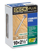 Deck Plus 2-1/2 Inch Epoxy Coated Exterior Wood and Fence Screws #10 x 2-1/2" Torx/Star Drive Included Coarse Thread, Outdoor Rust Resistant Decking Screw, Silver, 1lb Box, 73 Pieces | 48464
