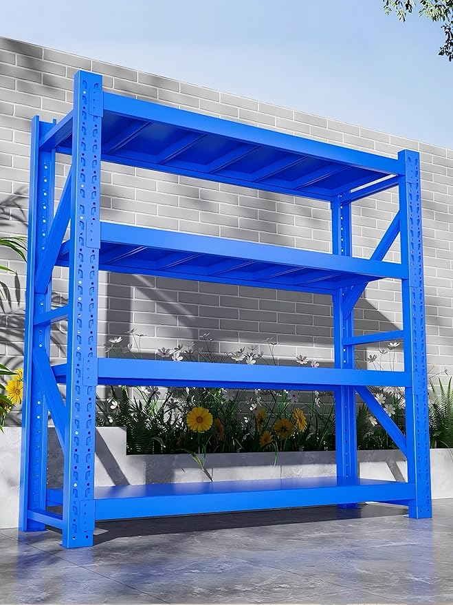 Storage Shelves Heavy Duty, Metal Garage Shelving Units, 4 Tier Storage Rack Shelf, Steel Industrial Shelving, Adjustable Standing Shelf for Basement/Warehouse (Blue, W59.06*D19.69*H78.74)