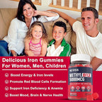 Iron Gummies 18mg+Vitamin B12 5000 mcg for Adults Kids - 4 Months Supply - 98% Purity Carbonyl Iron Supplement for Women Men, w/Folate,D3,B6 for Iron Deficiency&Anemia, Red Blood Cell Formation,Energy