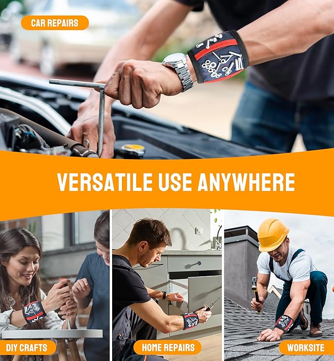 HiRui Magnetic Wristband for Tools – Ultra-Strong 15 Neodymium Magnets Hold Screws, Nails & Bits, Dual Pockets – Hands‑Free for DIY, Home Repairs, Auto – Gift‑Ready for Dad, Husband, Grandpa (Blue)