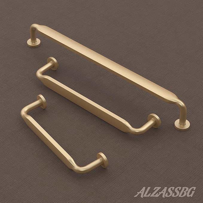 Alzassbg 6 Pack Brushed Gold Cabinet Handles, 11-1/3 Inch(288mm) Hole Centers Arch Modern Cabinet Pulls Kitchen Cabinets Hardware for Cabinets and Drawers AL3503BG