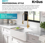 KRAUS Britt 2nd Gen Commercial Style Pull-Down Single Handle Kitchen Faucet in Brushed Brass, KPF-1691BB