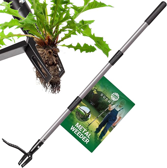 Suchtale Metal Weeder，Stand Up Weed Puller Tool with Long Handle – Heavy-Duty All-Metal Weeder with Upgraded Pincer Claw – Pull Weeds from The Root Without Bending, Pulling, or Kneeling