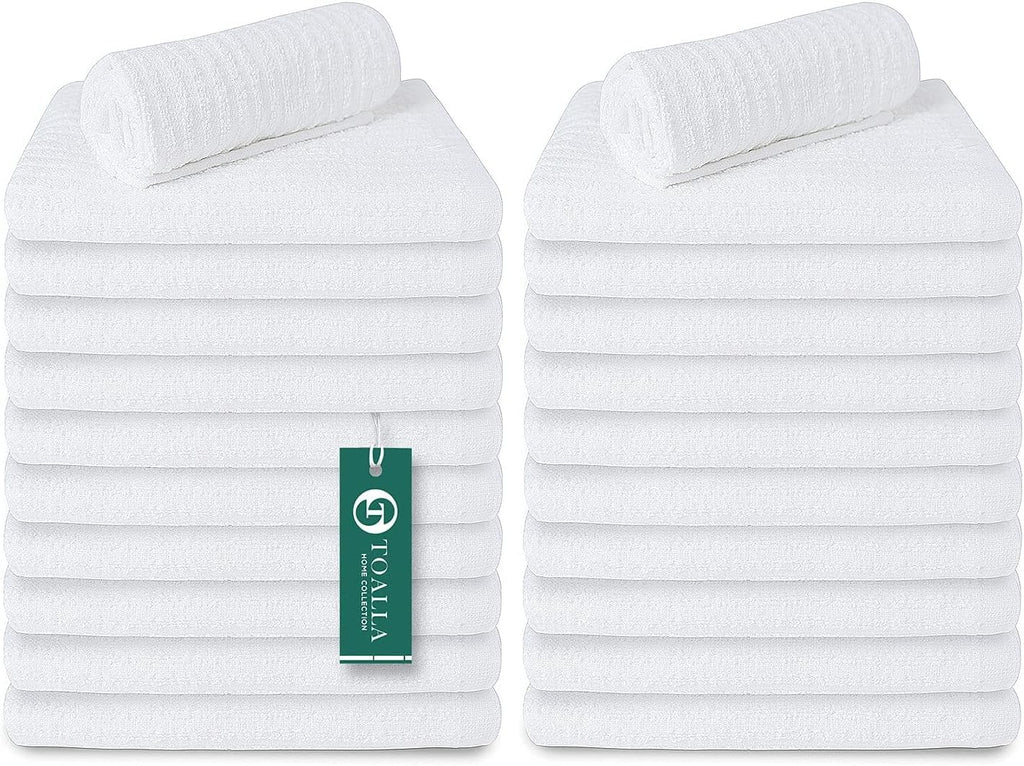 Bar Mop White Ribbed 16x19 Pack of 24, 100% Cotton Absorbent Kitchen Towel Dish Towels and Dishcloths Towels Sets Washcloth Restaurant Cleaning Rags Towel