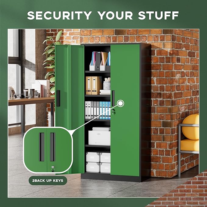 Greenvelly Metal Garage Storage Cabinet, 72" Black Green Tool Steel Locking Cabinet with Doors and 4 Shelves, Tall Cabinets for Garage Storage Systems Lockable File Cabinet for Home Office,Garage