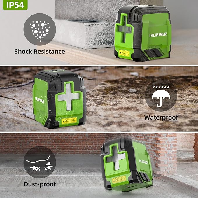 Laser Level with Tripod, HUEPAR 98Ft Self Leveling Laser Level Green Line Laser Cross Line Laser Leveler Tool for Picture Hanging, Tile, Home Renovation, Indoor Project, Battery&Carrying Bag Included