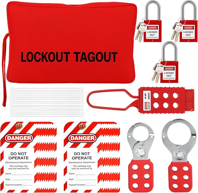 Lockout Tagout Kit Electrical Loto Group Lockout Hasps, Lockout Tags, Safety Padlocks with Number, Nylon Ties with Pocket Bag