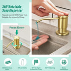 CREA Brushed Gold Kitchen Soap Dispenser Countertop Soap Dispenser for Kitchen Sink, Built in Sink Soap Dispenser for Bathroom with 39" Tube Large Capacity 17 OZ Bottle