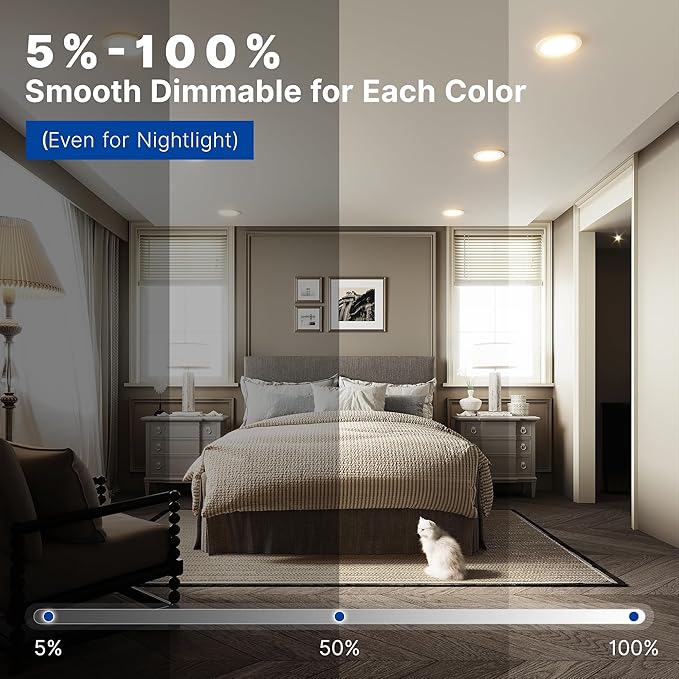 12 Pack 4 Inch LED Recessed Ceiling Light with Night Light| 5CCT Dimmable 2700K-5000K| RA90 750LM 9W 120V| Ultra-Thin High Brightness Canless Wafer Downlight with Junction Box| IC ETL FCC