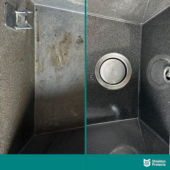 Shieldon Sink Care Kit – Cleaner & Nano Sealer for Granite Composite, Ceramic & Natural Stone Sinks – Restores Shine, Repels Stains, Grease & Hard Water – 2 Sponges & Microfiber Cloth