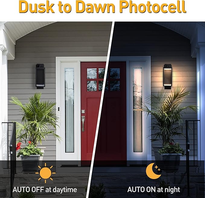 Dusk to Dawn Sensor Outdoor Wall Sconce, LED Integrated Exterior Wall Lantern Fixture, Wall Mount Lights Anti-Rust Waterproof Matte Black Wall Lamp with Clear Glass Shade for Garage, Doorway