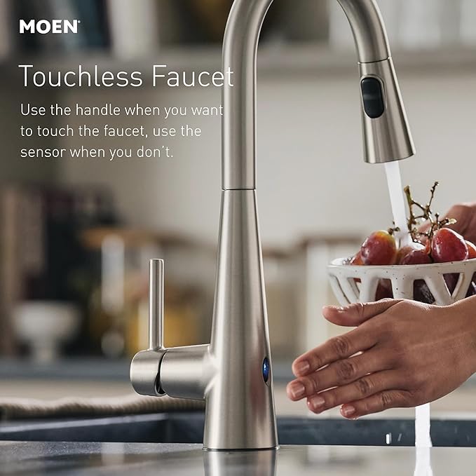 Moen Essie Matte Black MotionSense Wave One-Handle Touchless Kitchen Faucet with Pulldown Sprayer and Soap Dispenser, 87014EWBL