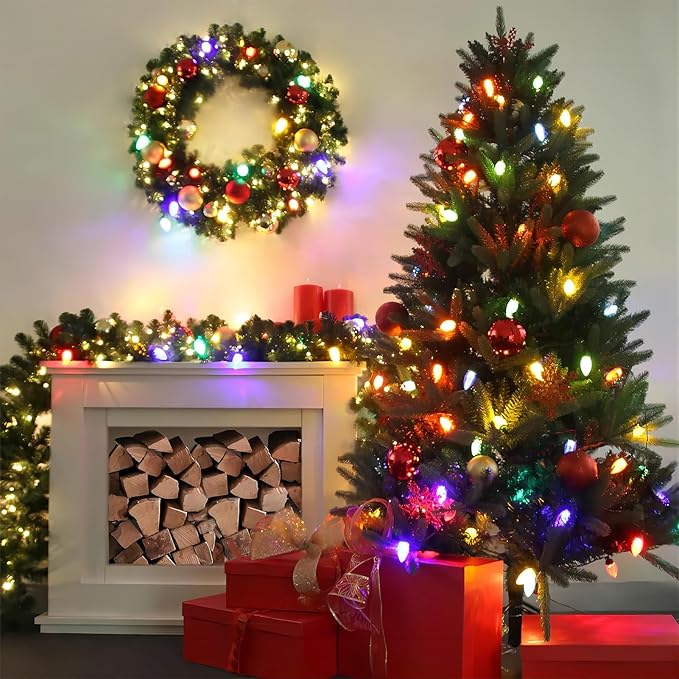 Meconard C7 Led Replacement Christmas Light Bulbs, C7 Shatterproof Led Bulbs for Christmas Indoor Outdoor String Lights, E12 Candelabra Base, Commercial Grade Holiday Bulbs, Multi-Color, 25 Pack