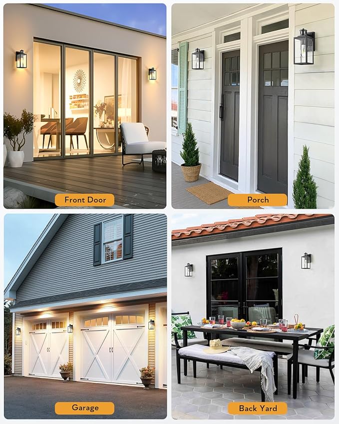 VIANIS Exterior Wall Lights for House, Motion Sensor Porch Light Outside, Black Outdoor Sconce Lighting Fixtures Wall Mount, Modern Outdoor Wall Lantern Lamps with Seeded Tempered Glass for Garage