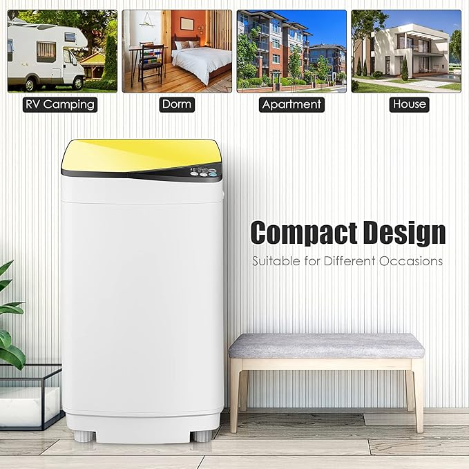 Casart Washing Machine Portable Washer W/ 7.7 Lbs Weight Capacity Washer and Dryer Full Automatic Washing Machine (Yellow& White)