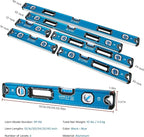 6-Piece Spirit Level Set (12", 16", 20", 24", 32", 40"), Level Set with Magnetic Torpedo, 45°/90°/180°Bubbles Measuring, Aluminium Alloy Levels, Open Top View Design