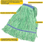 Matthew Cleaning Heavy Duty Mop Head Commercial Replacement for General and Floor Cleaning , Wet Industrial Blue Cotton Looped End String Head Refill (Case of 36) Green