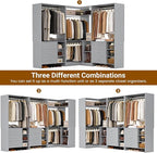 Aheaplus Closet System with 6 Drawers, 4 Hanging Rods & Corner Tower, Corner Closet System with Hanging,92.6" L-Shaped Walk-In Wardrobe Organizer, 2000+ lbs Capacity, Set of 3, Grey