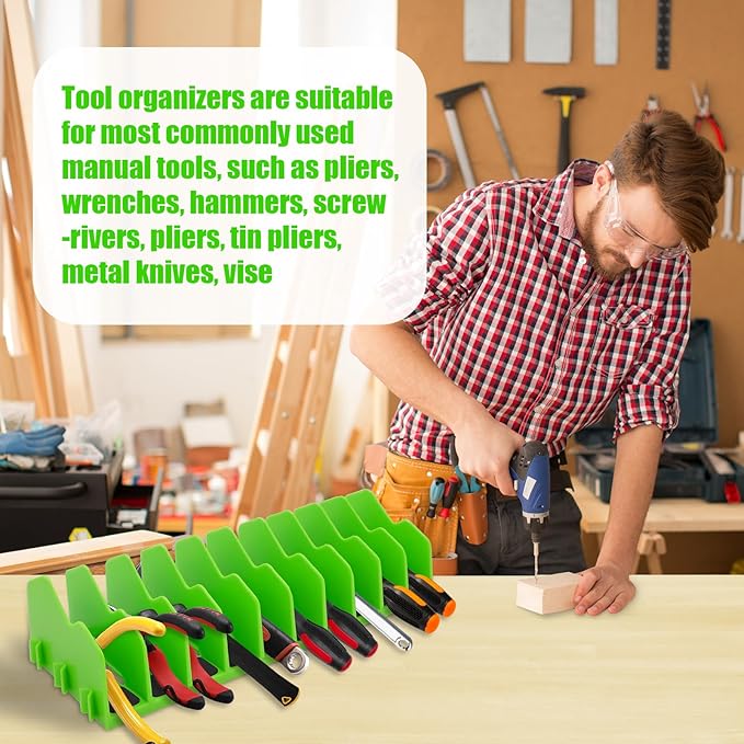 Plier Orgainzer, 2 Pack Pliers Orgainzer with Extendable Design & Non-Slip Rubber Base, Fits 3" H, 20 Slots Tool Drawer Storage for Pliers, Wrenches, Screwdrivers and More,Green