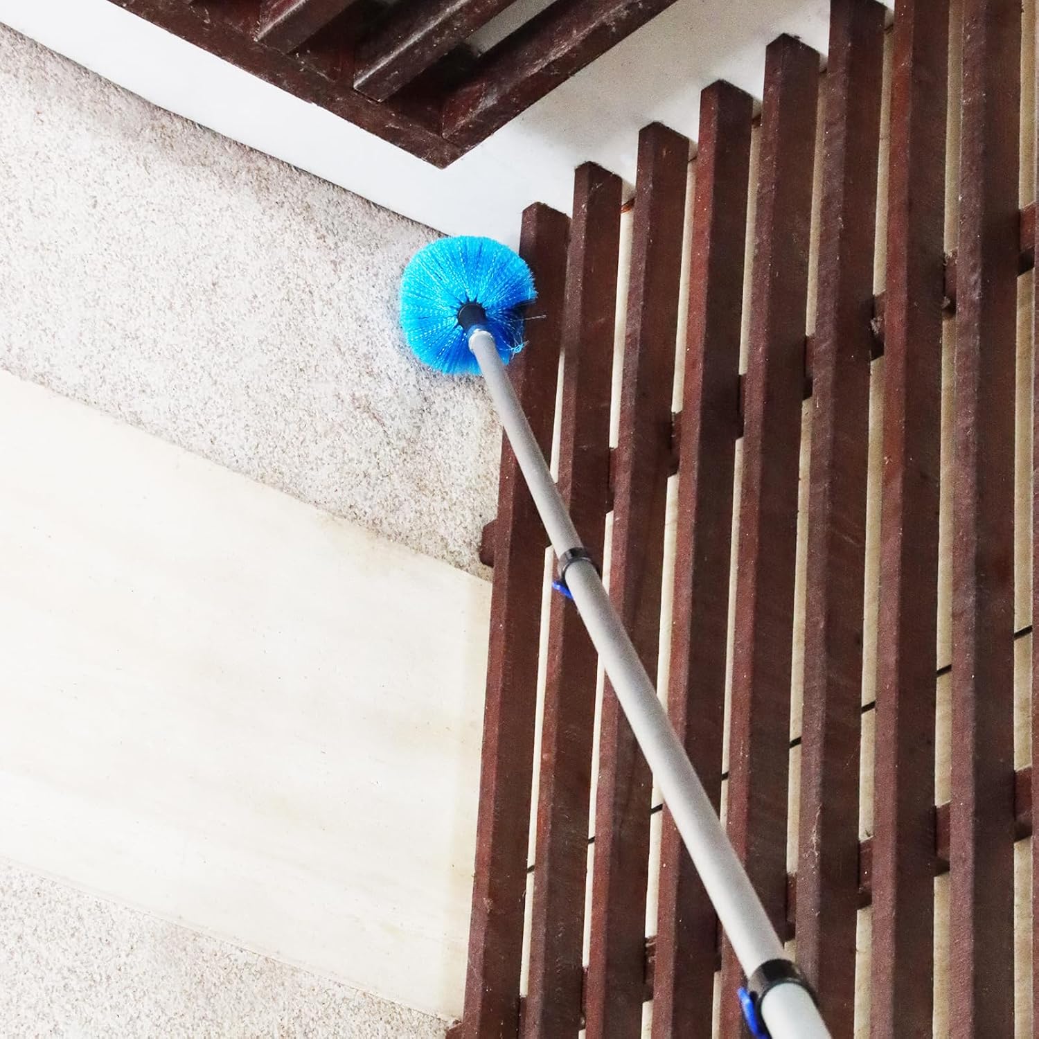 23FT High Reach Window Squeegee & Cobweb Duster with Extension Pole, 2 in 1 Squeegee for Window Cleaning with Lightweight 4-16.5 ft Telescoping Pole, Spider Web Brush with Pole for Outdoor Indoor Car