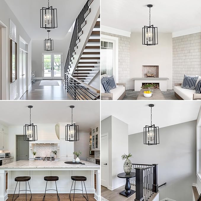 Modern Farmhouse Chandelier for Dining Room, 3 Light Black and Nickel Entryway Light Fixture Adjustable Pendant Lights Kitchen Island Rustic Hanging Chandelier for Foyer Living Room Hallway Bedroom