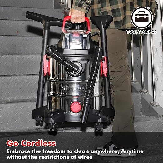 Shop-Vac 20V Wet/Dry Cordless Vacuum, 5 Gallon, 4.7 Peak HP, 10kPa Strong Suction & Blower, Portable Shop Vacuum, 4.0A Battery Powered Shop Vac for Car, Home and Garage