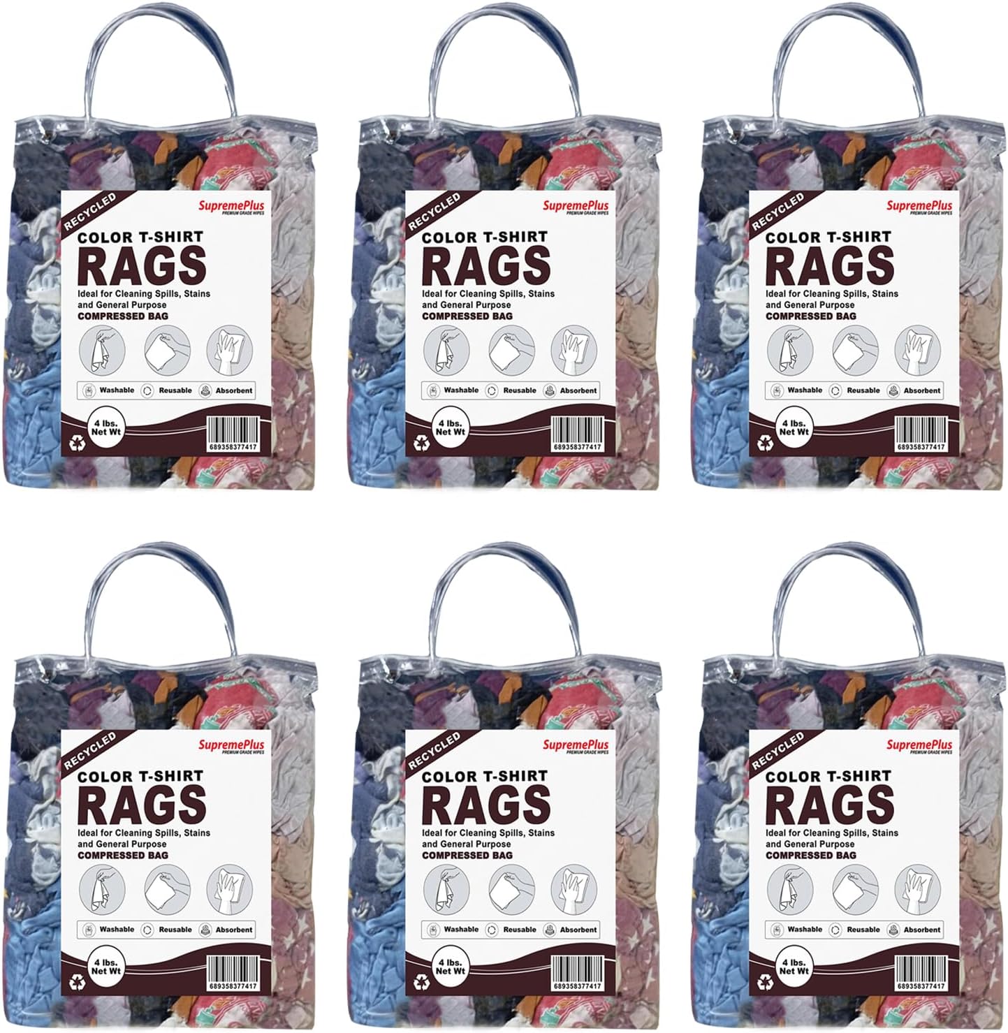 Color T-Shirt Rags (4 lbs. Bag - Pack of 6) - Shop Bulk T-Shirt Cotton Cloth Rag in a Bag, Wipes for House, Mechanic, Auto, Garage, Paint, Window, & Utility