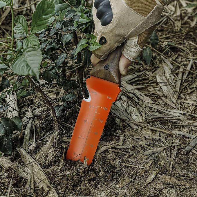 Hori Hori Garden Knife Orange Garden Multitool with Sheath for Weeding,Planting,Digging Stainless Steel Blade with Cutting Edge, Full-Tang walnut Wood Handle with Hanging Hole