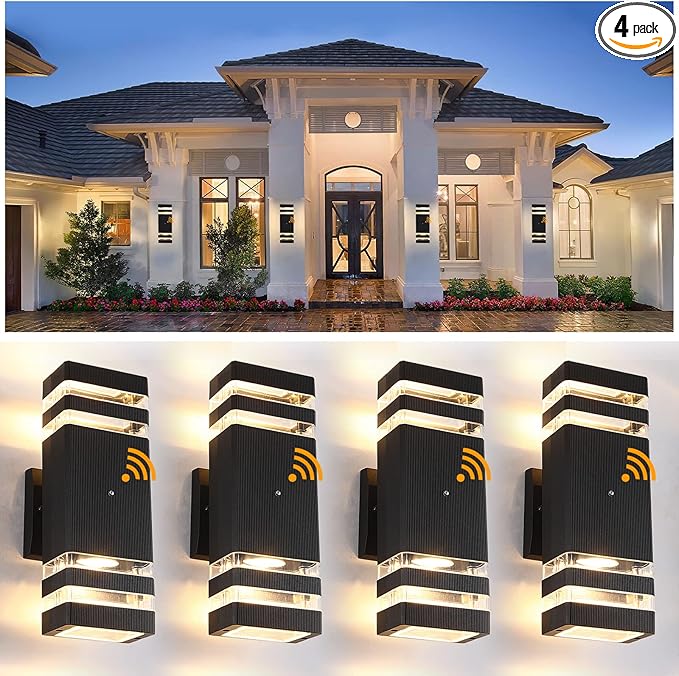 Dusk to Dawn Sensor Outdoor Wall Lights 4 Pack, Up and Down Lights Outdoor Wall Sconces, Aluminum Waterproof Outside Lights for House Porch Hallway Patio Garage