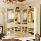 Unikito Closet System, 8.2FT Closet Organizer with 6 Wooden Drawers, Hanging Rods, Adjustable Shoe Rack and Cube Storage, Easy Assembly Wardrobe Tower, Set of 4, White Oak