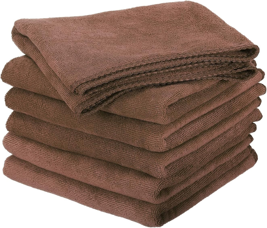 HARFINGTON 6 Pack Microfiber Cleaning Cloth, 24" x 16" Multi-Functional Cleaning Towels Reusable Absorbent Rags for Car Wash Kitchen Household Window Clean, Brown