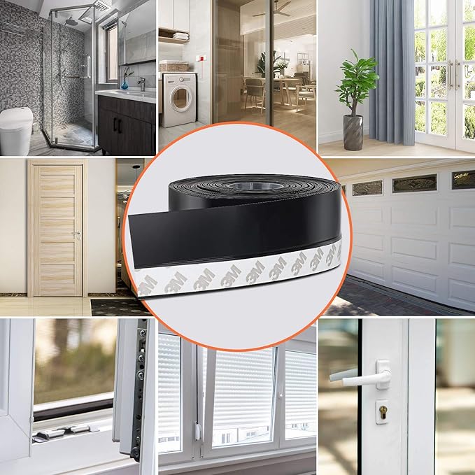 26 Feet Silicone Seal Strip, Weather Stripping Seal Tape for Door, Window & Shower Glass Gaps (Black, 35MM)