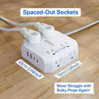 Surge Protector Power Strip, 8 Outlets with 4 USB Ports(2 USB C), 4-Sided 1050J Outlet Extender with 5FT Flat Extension Cord for Travel, Home, School, College Dorm Room Essentials