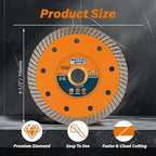 4.5 Inch Diamond Blade for Granite, Ceramic, Marble, Stone and Hard Bricks, Super Thin Turbo Rim Design for Angle Grinders and Handheld Saws, Dry and Wet Use, 7/8"-5/8" Arbor (2 PCS)