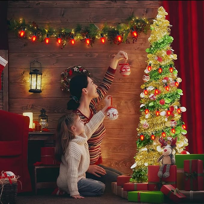 GOOTHY 25 Pack C9 Red Christmas Light Bulbs, E17 Base Incandescent Replacement Bulbs for Outdoor Christmas String Lights, Candle Lamps, 7 Watt Night Lights Bulbs, 120 Volt - Red