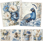 Vintage Swedish Dishcloths for Kitchen, 6PCS Flower Blue Peacock Swedish Dish Cloths Gift Set, Reusable Absorbent Cellulose Sponge Dish Towel for Home Cleaning(7.8 X 7 Inches)