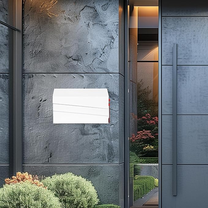 White Wall-Mount Mailbox, Modern Large Capacity Drop Mailboxes for Outside, Rust-Proof Galvanized Steel Post Box with Flag (No Keys Locking)