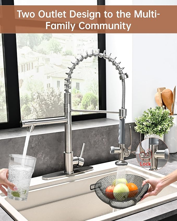 Fapully Kitchen Faucet with Pull Down Sprayer,Commercial Kitchen Sink Faucet with Deck Plate,Brushed Nickel