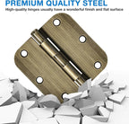 12 Pack Antique Brass Door Hinges 3.5 Inch Interior 3 1/2" Round 5/8" Radius Heavy Duty Metal Hardware Kit 3 ½" 5/8" Radius Flat Hinge for Bifold Doors Decorate Master Bedroom Storage Room