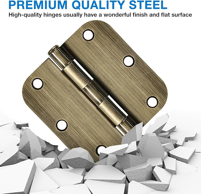 12 Pack Antique Brass Door Hinges 3.5 Inch Interior 3 1/2" Round 5/8" Radius Heavy Duty Metal Hardware Kit 3 ½" 5/8" Radius Flat Hinge for Bifold Doors Decorate Master Bedroom Storage Room