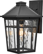 Outdoor Wall Lamps 11 Inch Outside Light Fixtures for House Black Aluminum Exterior Wall Sconce with Water Ripple Glass for Patio Porch and Garage E26 Socke Max 60W