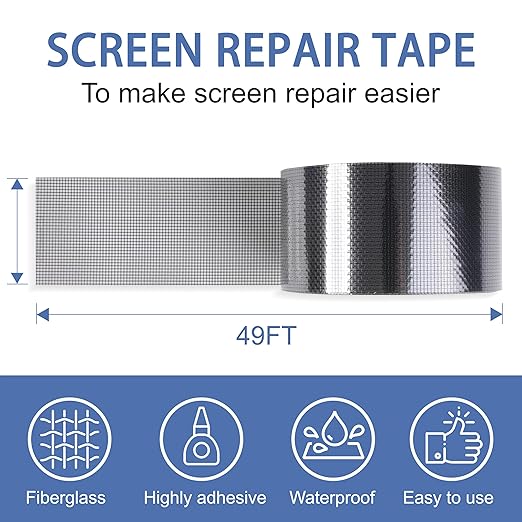MoHern 2 in x 49 FT Window Screen Repair Kit, Screen Repair Tape Magic Mesh, Strong Adhesive, Waterproof, High Viscosity Screen Patch Repair Kit, Black