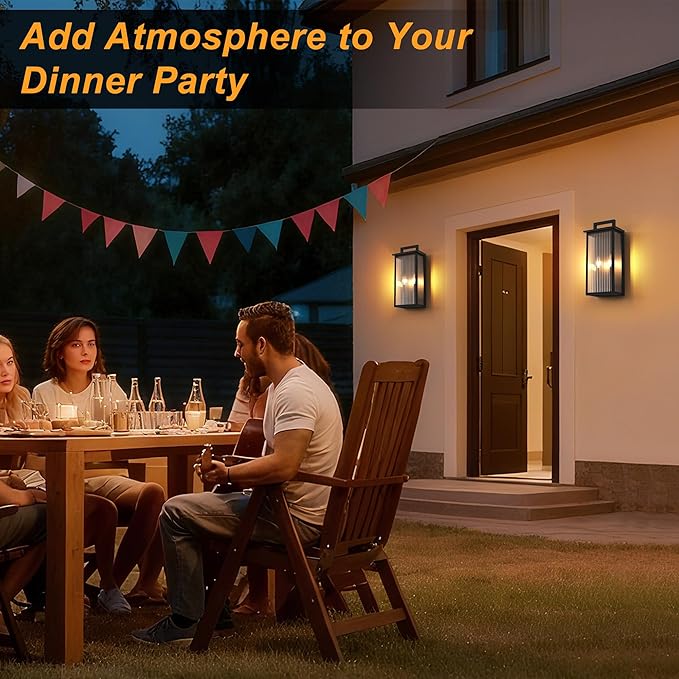 17.92INCH Large Outdoor Wall Lights, Dusk to Dawn Outdoor Lighting with Elegant Striped Glass, Waterproof Exterior Lighting Fixtures Modern Outside Sconce for Porch, Patio, Doorway